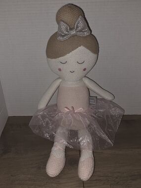 Emma Ballerina Knit Plush Doll Silver Bow Pink Tutu 18” Living Textiles
